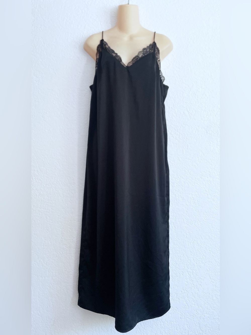 H&M Black Lace-Trim Slip Dress Medium Grunge Whimsigoth Dark Fairy Grunge Silky